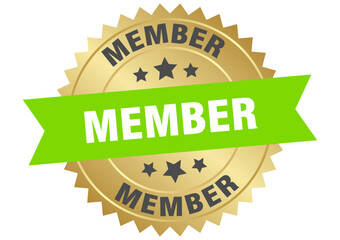 member. member round green and gold label isolated on transparent background