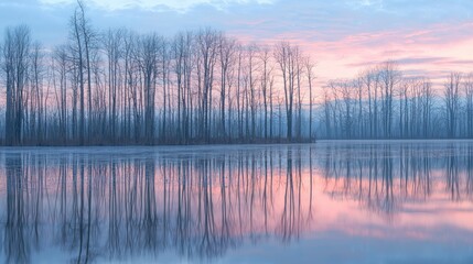 Calm Sunrise Reflections on Frozen Swamp