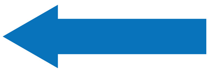 Blue left arrow icon. Horizontal long arrow. Vector illustration.