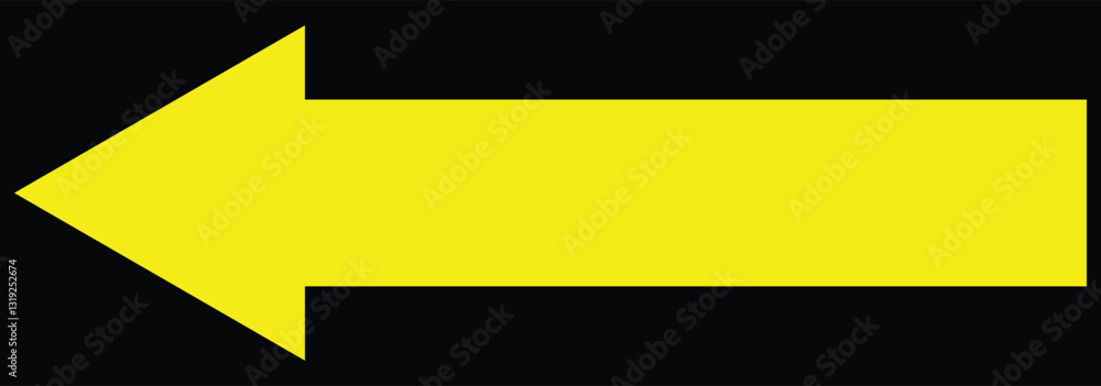 Poster left arrow icon. straight horizontal large yellow arrow icon with a solid long arrow pointing to the