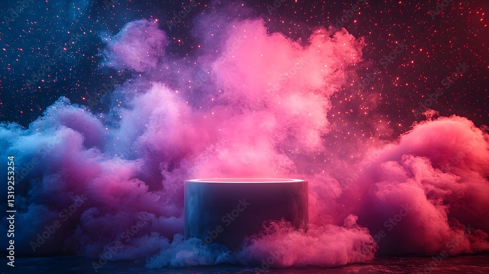 Aufkleber translucent illuminated podium with ethereal mist background for product display concept