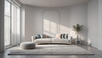 Fototapeta premium Serene Minimalist Living Room with Natural Light and Neutral Tones
