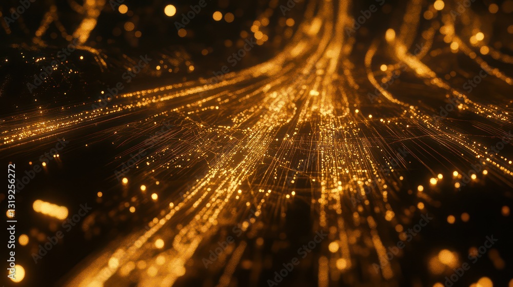 Poster golden data streams in dark space
