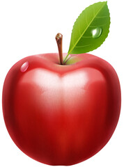 A Vibrant, Juicy Red Apple Glistening With Morning Dew, A Perfect Symbol Of Freshness And Health, Showcased With A Crisp Green Leaf And Bright Highlights Isolated on Transparent Background