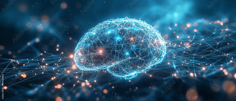 Poster advanced digital brain with neural connections, representing artificial intelligence, intelligent sy