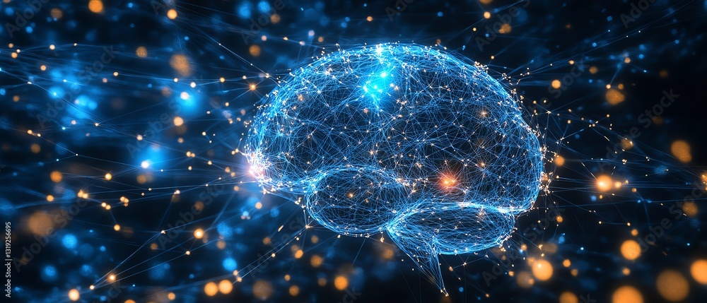 Poster advanced digital brain with neural connections, representing artificial intelligence, intelligent sy