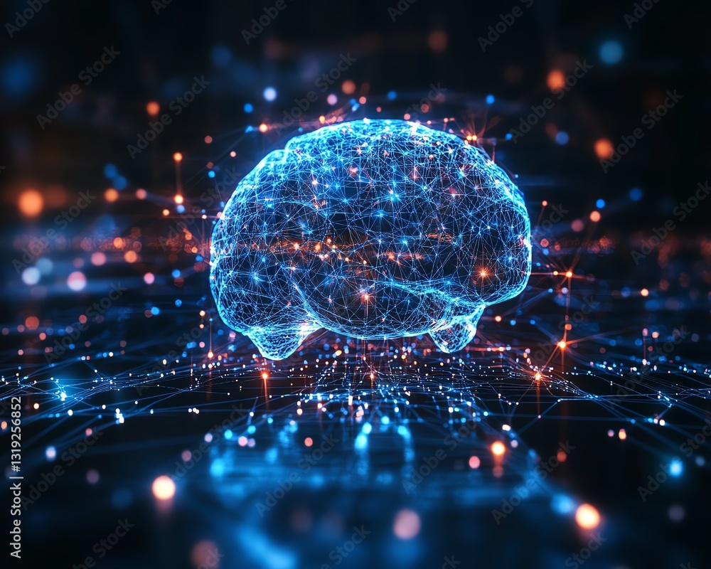 Poster futuristic digital brain with interconnected neural pathways, symbolizing intelligent systems, ai, a