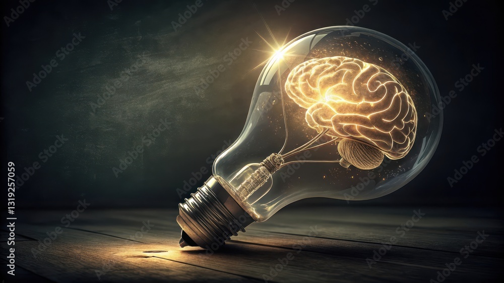 Aufkleber llm large language models. light bulb with a glowing brain, symbolizing ideas and creativity.