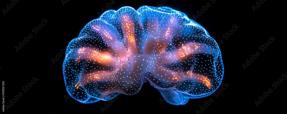 Poster a digital brain illuminated by neural pathways, symbolizing ai, intelligent systems, and advanced te