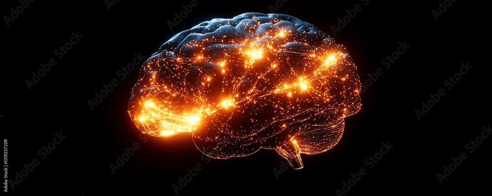 Aufkleber a digital brain illuminated by neural pathways, symbolizing ai, intelligent systems, and advanced te