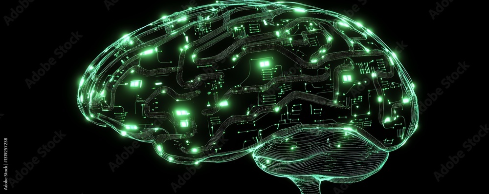 Aufkleber a digital brain illuminated by neural pathways, symbolizing ai, intelligent systems, and advanced te