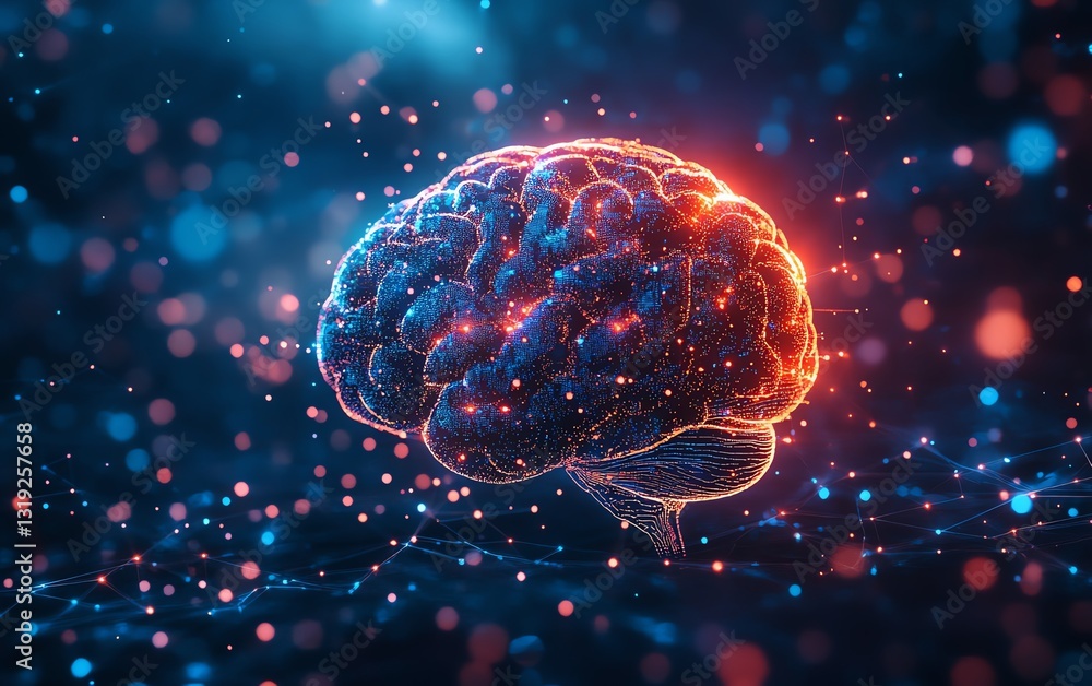 Poster a glowing digital brain with neural connections, representing intelligent ai systems and advanced te