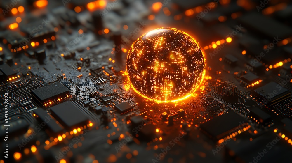 Aufkleber a glowing digital globe on a circuit board, representing the intersection of global digital networks