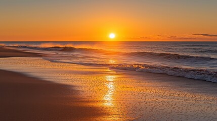 Fototapeta premium Stunning beach with soft sand and gentle waves lapping at shore under clear blue skies