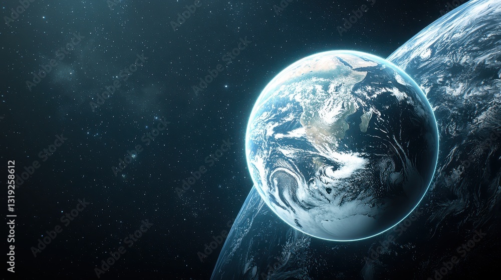 Aufkleber captivating view of earth from space displaying the planet's surface with glowing lights against a m