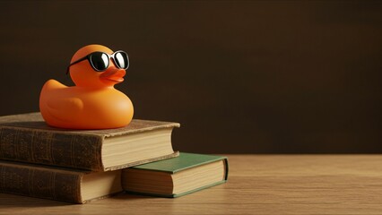 Stylish rubber duck on books