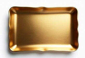 Isolated Golden Tray: Top-Down Studio Photo of a Round Hammered Metal Tray with an Ornate and Reflective Surface, Set Against a Pure White Background with Generous Margins.

