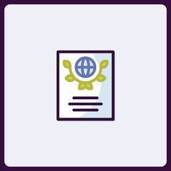 Stylized international document icon showcasing a globe with foliage design