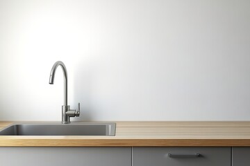 Modern Kitchen Sink with Chrome Faucet and Light Wood Countertop