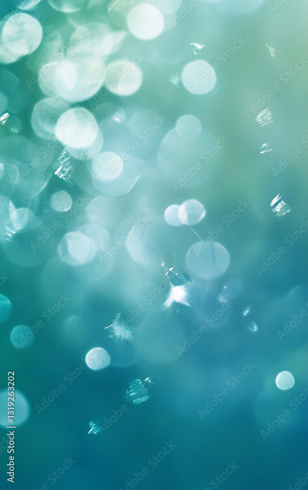 Aufkleber Abstract teal background with blurred bokeh circles, creating a dreamy, ethereal atmosphere suggestive of water, air, or light