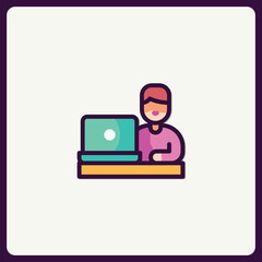 A Flat Design Style Icon Representing Telecommuting or Online Work Concept