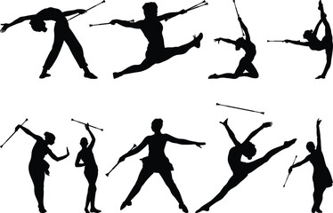 Baton twirling vector, eps, svg, black and white design, silhouette
