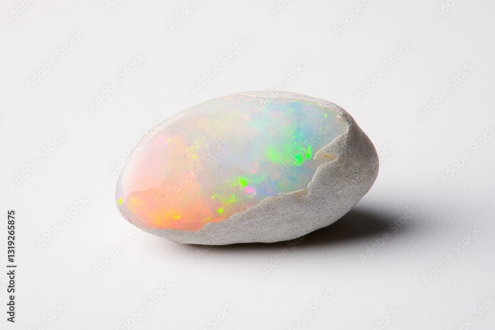 Aufkleber single object close-up of opal gemstone on bright white background displaying its mesmerizing play o