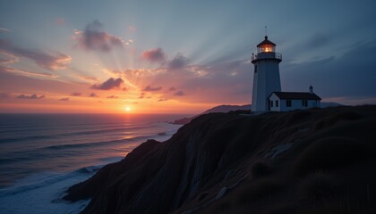  Serene Coastal Lighthouse Overlooking the Ocean at Sunset