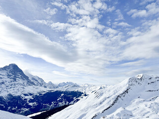 snow covered mountains in winter in Switzerland