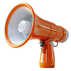 3D illustration of an orange megaphone isolated on white background.