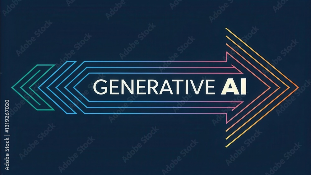 Poster llm large language models. generative ai concept with colorful arrow design on a dark background.
