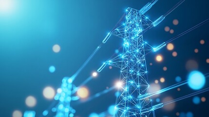 Digital network illustration, abstract representation of technology connections, vibrant blue tones, ideal for tech themes.