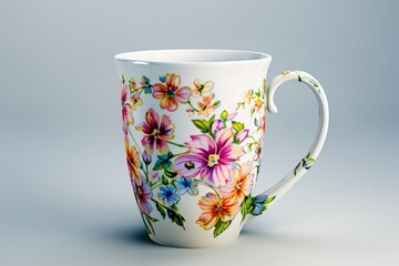 High Detail Picture of Ceramic Mug with Flowers and Decorative Elements