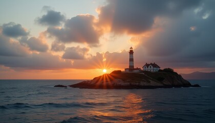  Lighthouse on a Cliff Overlooking the Ocean at Sunrise