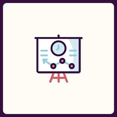 Presentation board icon with clock and graphic indicators for business use