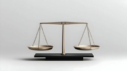 Balanced Brass Weighing Scales on a Black Stand Against a Neutral Gray Background in a 3D Rendered Illustration