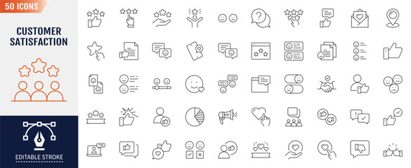 Customer satisfaction line icons set. Editable stroke. Containing as customer experience, client satisfaction, review, feedback and more. Vector illustration