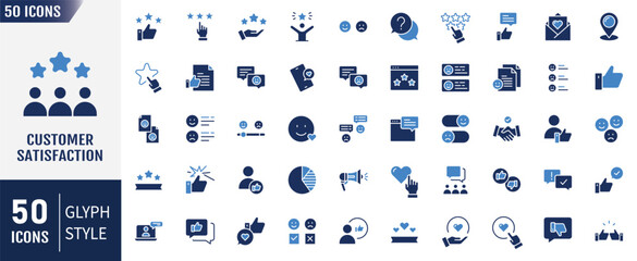 Customer satisfaction icons set. Containing as customer experience, client satisfaction, review, feedback and more. Vector illustration