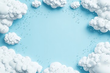Refreshing Blue Background with Clouds and Water Drops Abstract Design