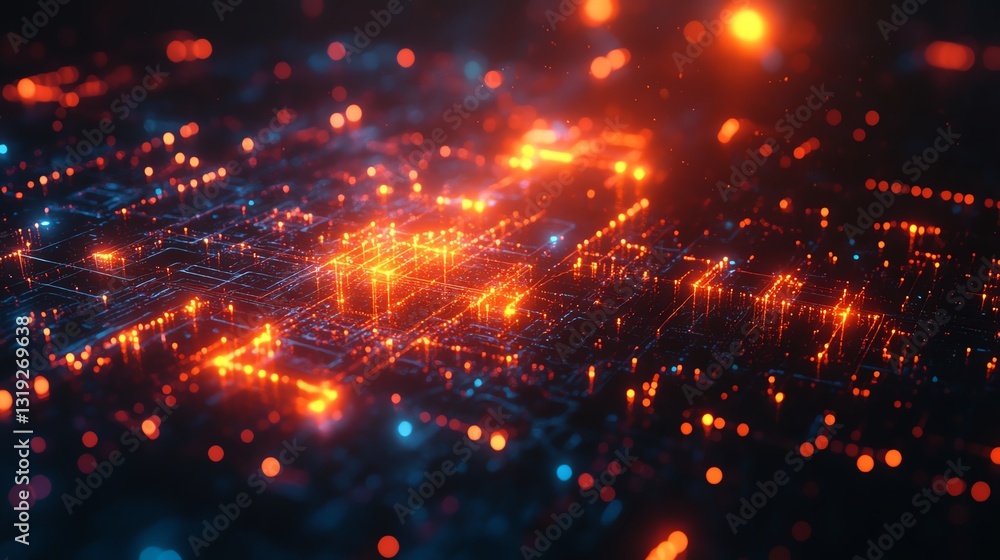 Poster digital cloud with glowing network circuits