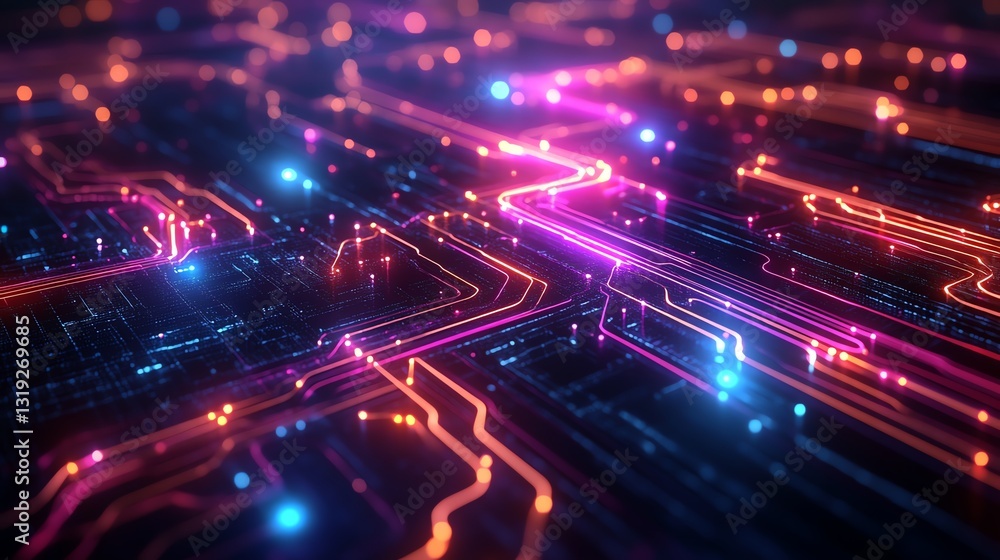 Poster digital cloud with glowing network circuits