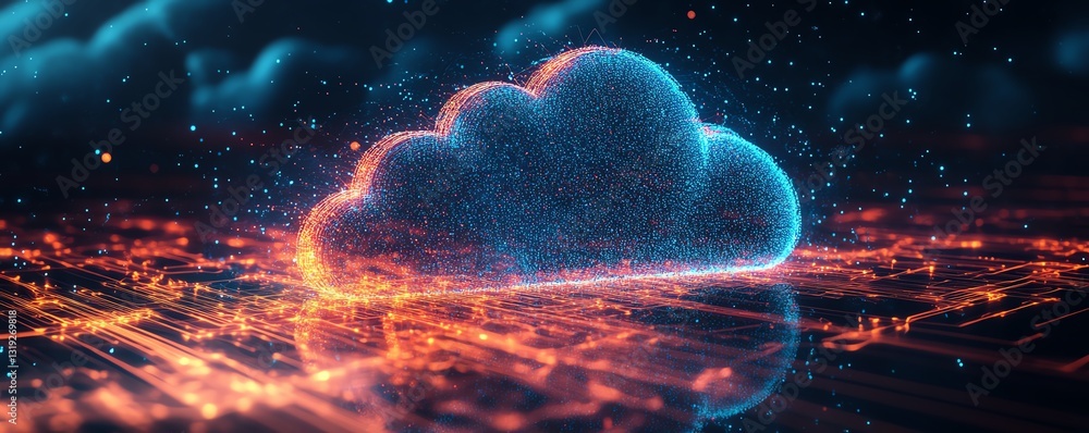 Poster futuristic digital cloud representing api data flow with glowing circuits