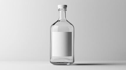 Empty glass bottle with blank label mockup on white background 