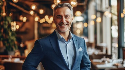 Fototapeta premium Man in Blue Suit Restaurant