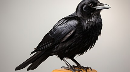 Majestic raven with detailed black feathers on light background