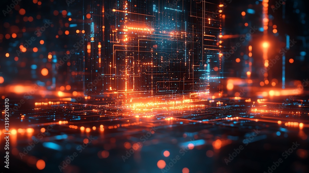Poster a digital cloud with glowing circuits and data flow, symbolizing api communication over a network, w
