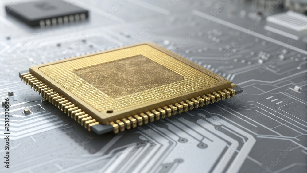 Poster llm large language models. high-tech microchip on a circuit board showcasing advanced technology.