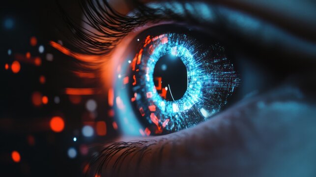 Futuristic eye with digital overlay