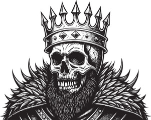Obraz premium Skull King with Crown and Beard – Dark Gothic Vector Illustration