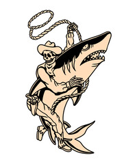 shark cowboy vintage design